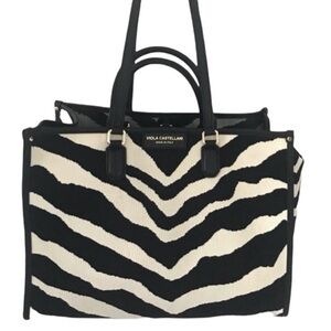 Viola Castellani - Black and White Zebra Print Tote, Made in Italy.